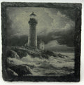 Stormy Lighthouse Slate Coaster – Coastal Ocean Artwork