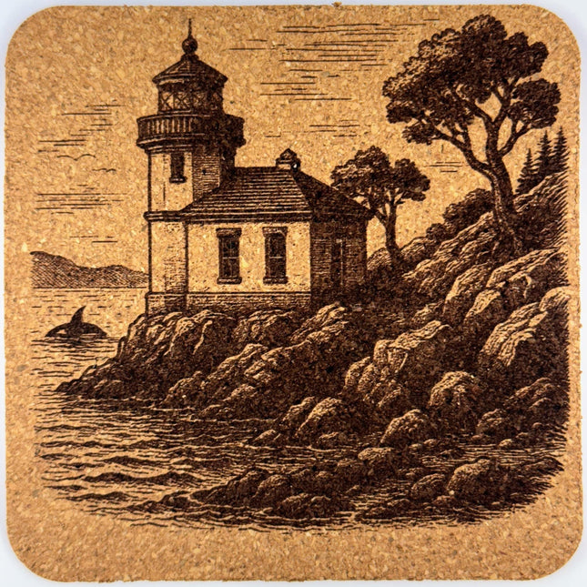 Lime Kiln Lighthouse Coaster – Engraved Cork Drink Coaster from San Juan Islands