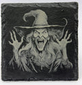 Spellbound Screamer Witch – Laser Engraved Slate Coaster
