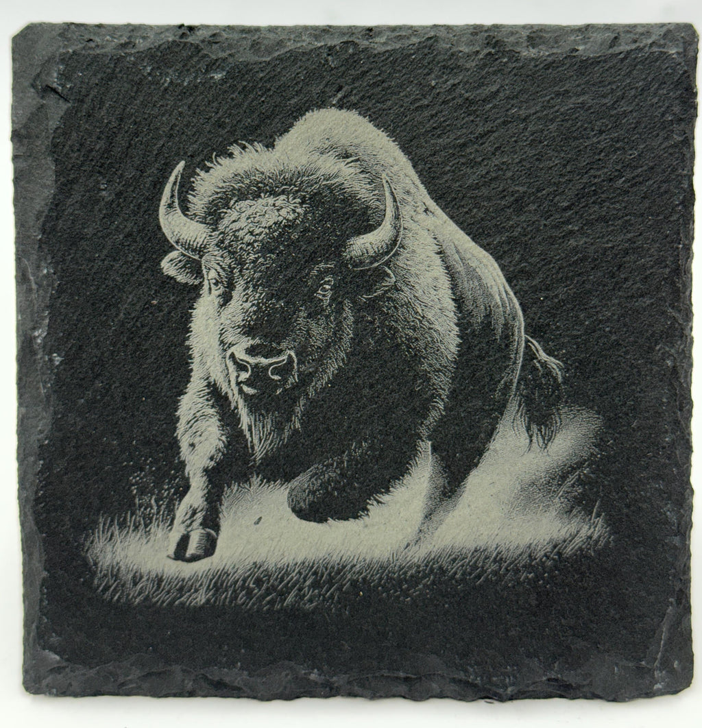 Charging Buffalo Slate Coaster – Engraved American Bison