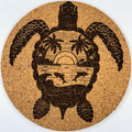 Island Sunset Sea Turtle Round Cork Coaster – Tropical Coastal Art