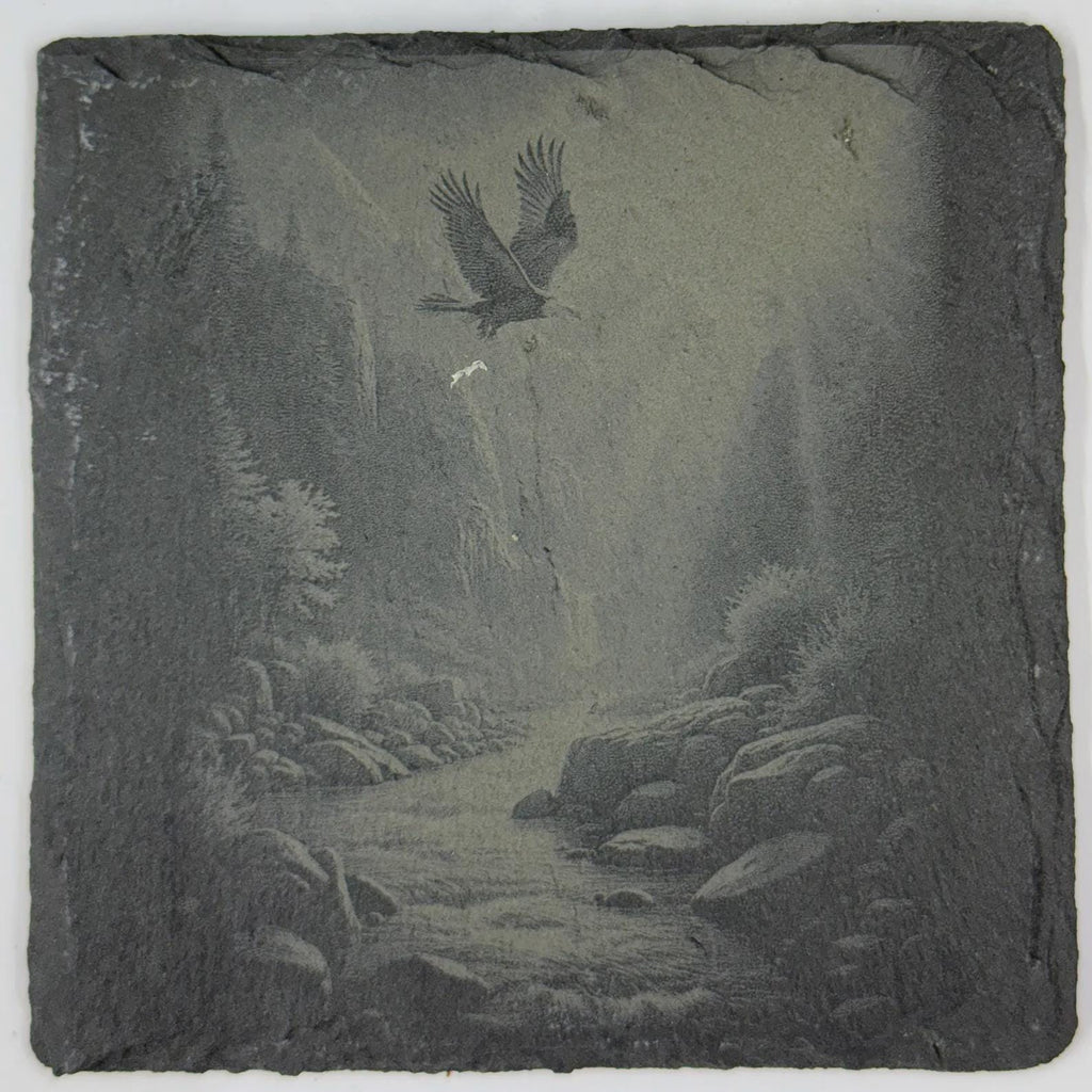 Soaring Eagle Over Forest Slate Coaster – Mountain Wildlife Scene