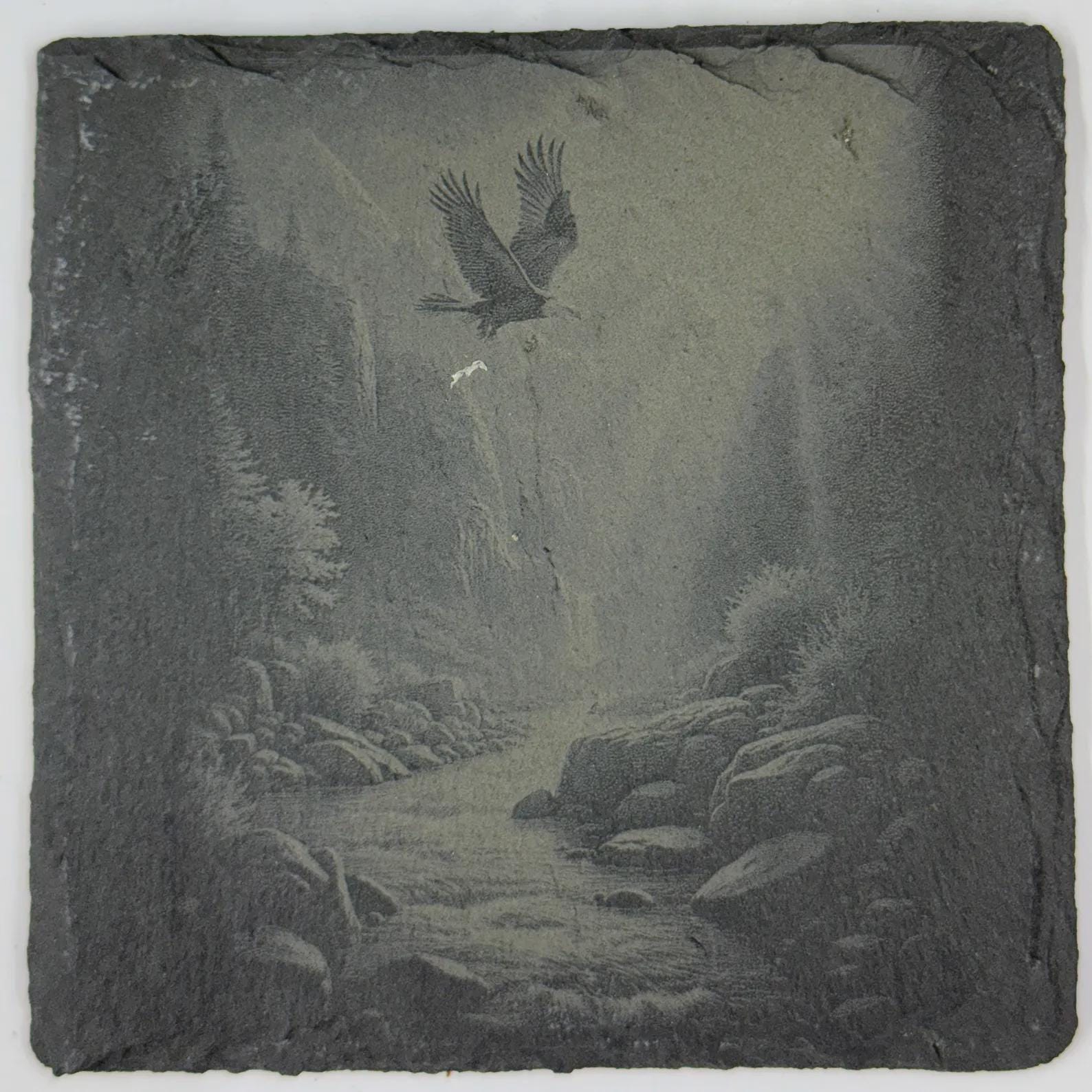 Soaring Eagle Over Forest Slate Coaster – Mountain Wildlife Scene