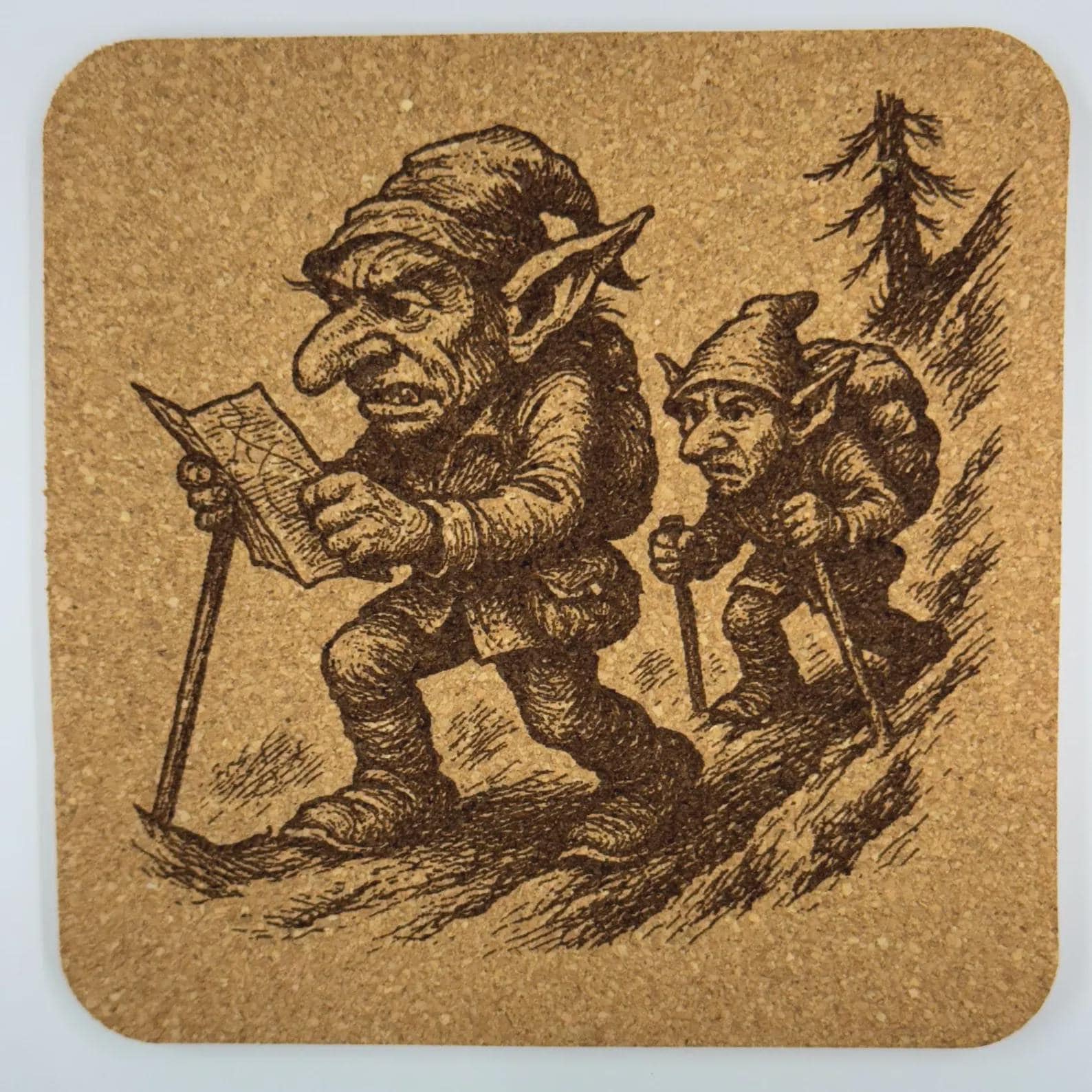 Goblin Trail Map Cork Coaster – Whimsical Adventure Fantasy Art