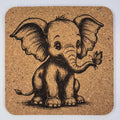 Curious Baby Elephant with Butterfly – Laser Engraved Cork Coaster