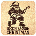 Rockin’ Around Christmas Cork Coaster – Guitar Playing Santa Decor