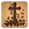 Ivy Wrapped Cross Laser Engraved Cork Coaster