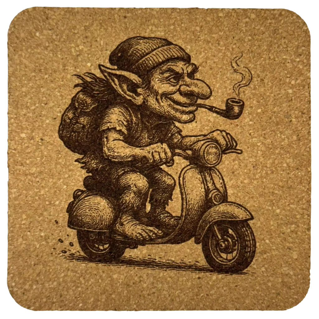 Goblin Biker Cork Coaster – Mischievous Motorcycle Fantasy Art