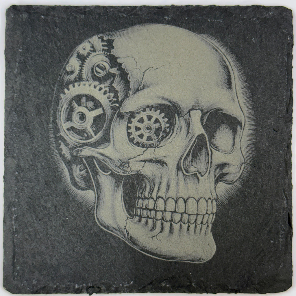 Steampunk Skull Slate Coaster – Gothic Mechanical Art