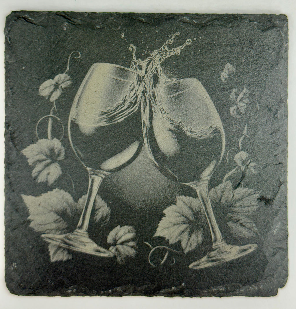 Wine Glasses Slate Coaster – Celebration Table Decor