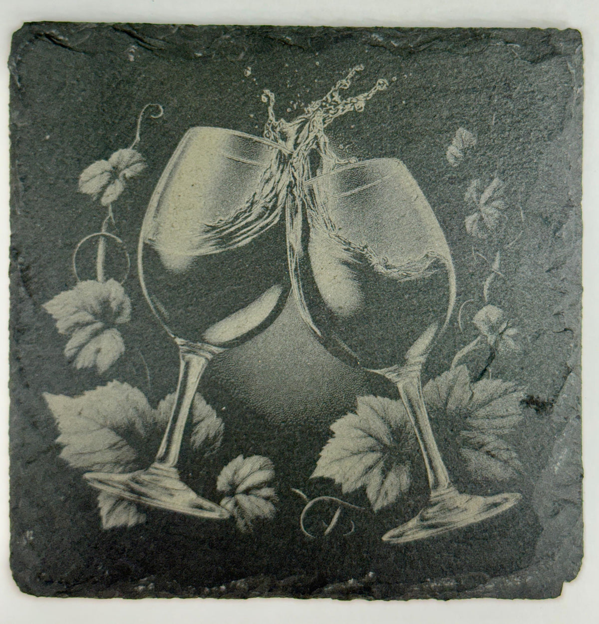 Wine Glasses Slate Coaster – Celebration Table Decor