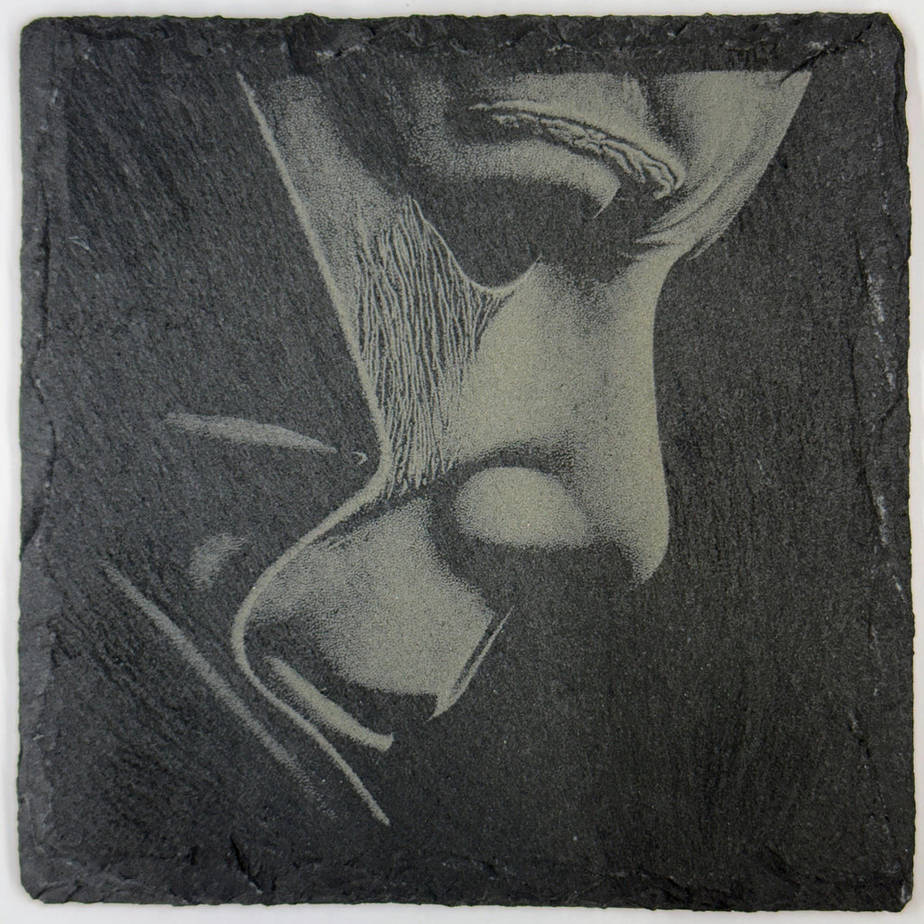 Shadowed Masked Stalker Slate Coaster – Classic Slasher Horror Art