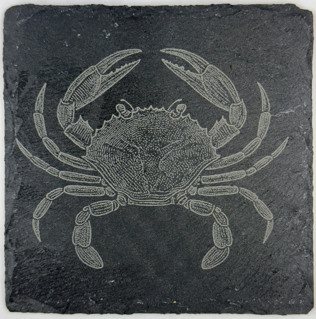 Playful Crab Slate Coaster – Coastal Nautical Engraved Stone