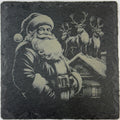 Santa and Reindeer Rooftop Slate Coaster – Classic Christmas Night Scene