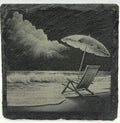 Beach Chair and Umbrella Slate Coaster – Quiet Coastal Scene