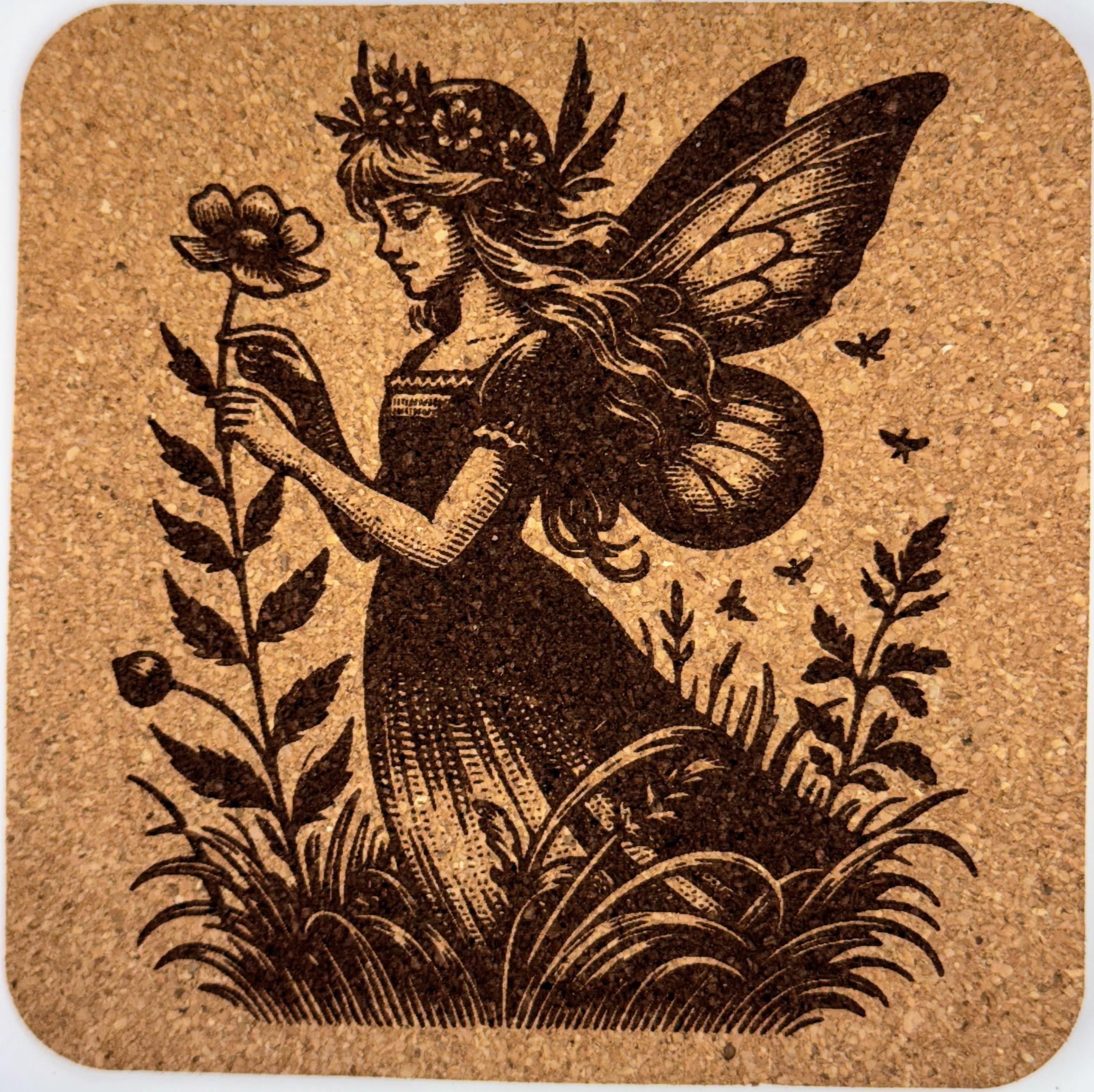 Fairy and Butterflies Cork Coaster – Woodland Art