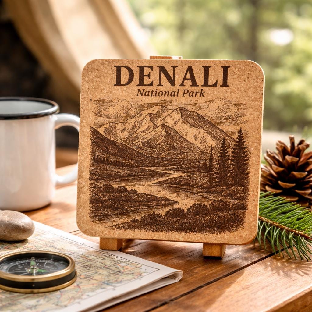 Denali National Park Cork Coaster – Alaska Mountain Landscape