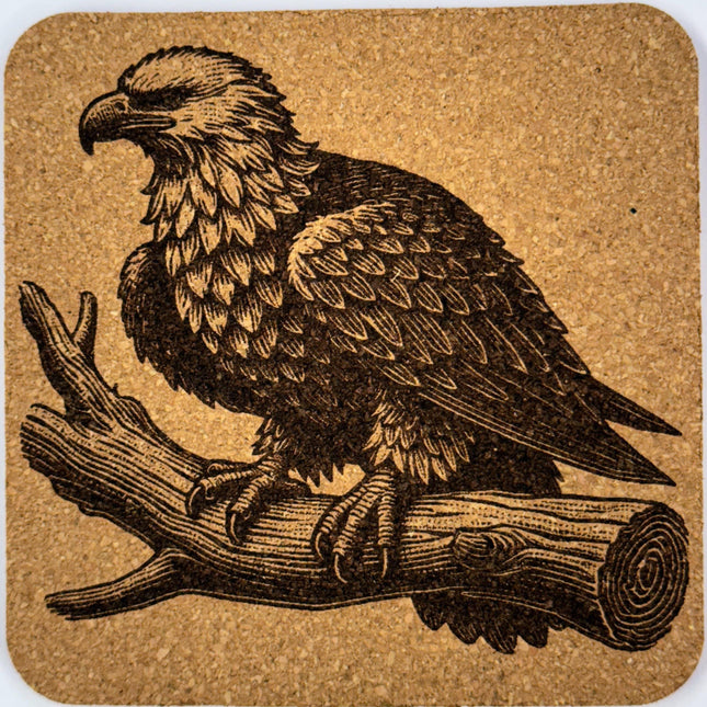 Detailed Eagle Line Art Cork Coaster – Rustic Nature Decor