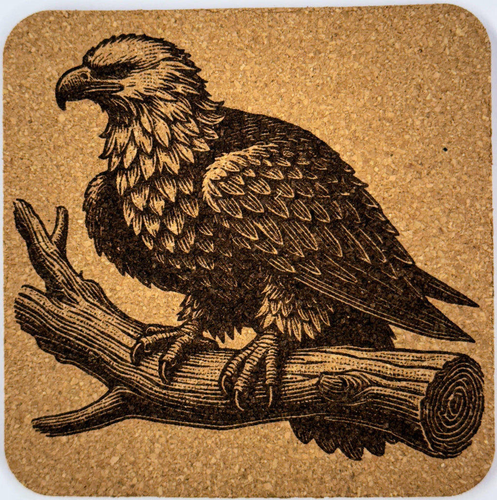 Detailed Eagle Line Art Cork Coaster – Rustic Nature Decor