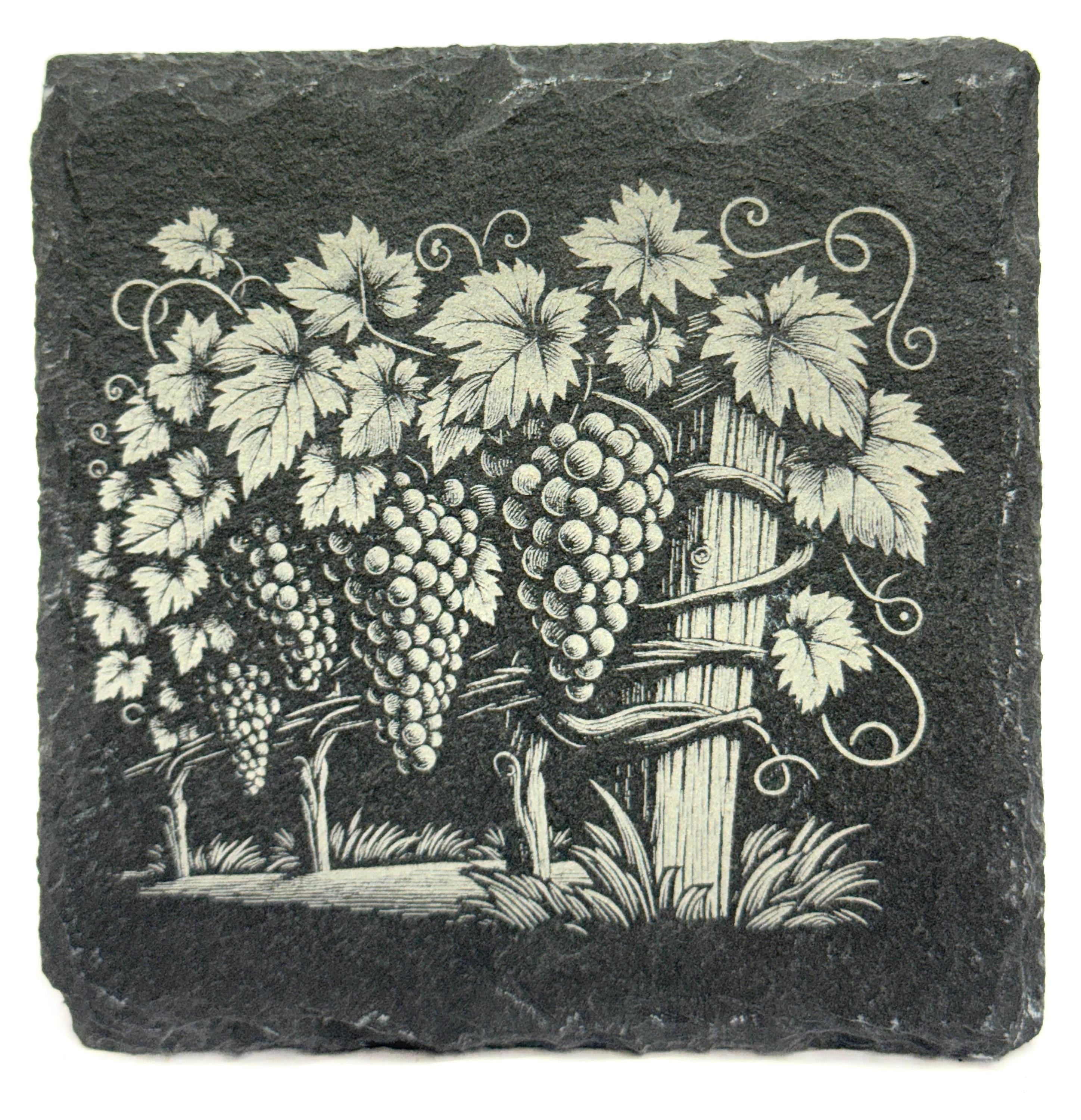 Vineyard Trellis Slate Coaster – Hanging Grapes Scene