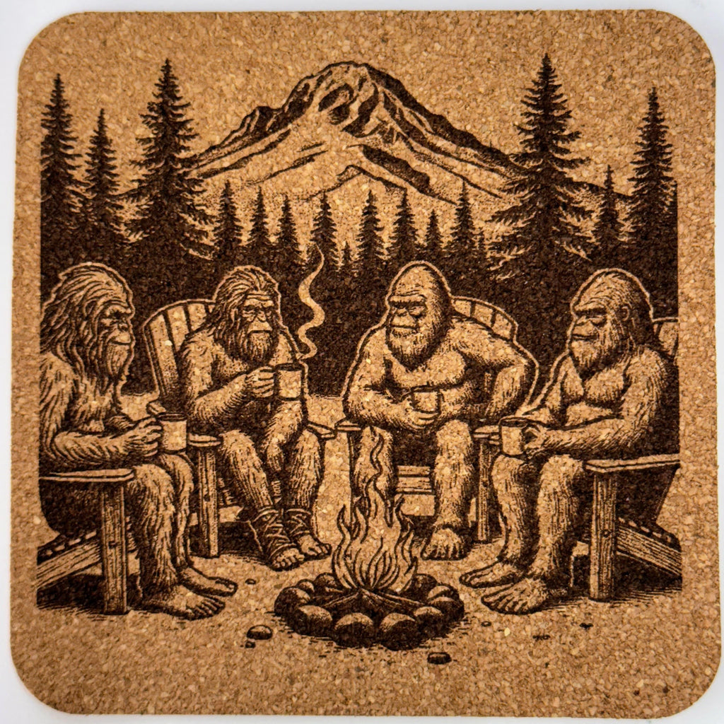 Bigfoot and Campfire Friends – Pacific Northwest Cork Coaster