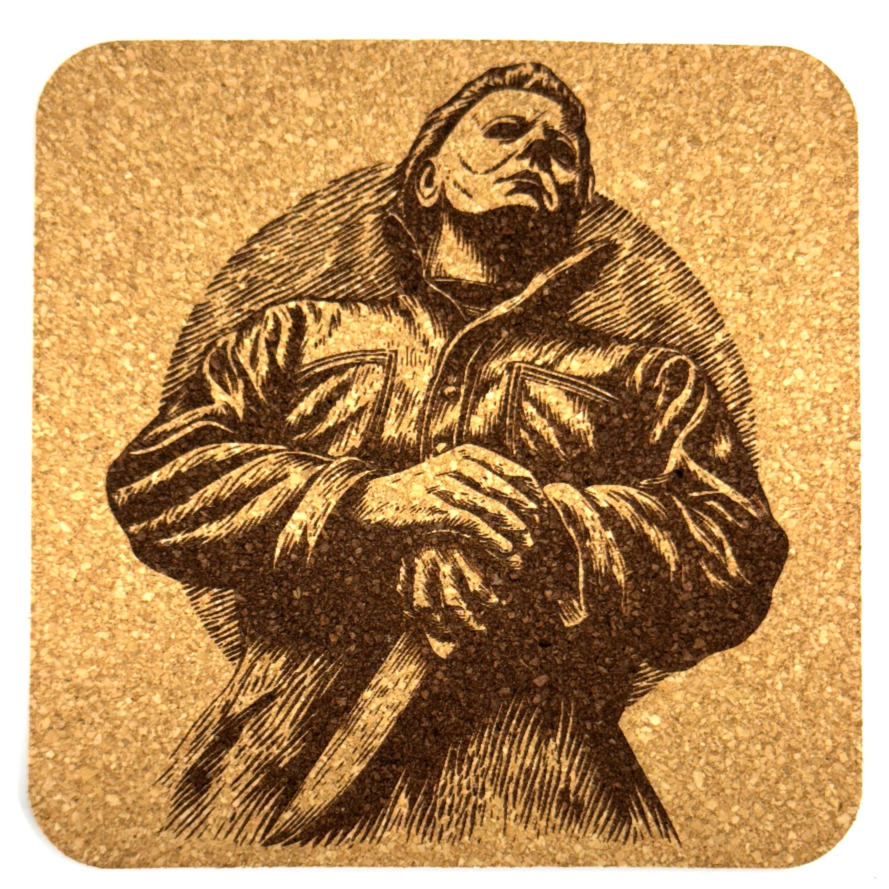 Masked Slasher Horror Movie Inspired Cork Drink Coaster – Gothic Scary Bar Decor