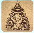 Highland Cow Christmas Tree Cork Coaster – Festive Holiday Art