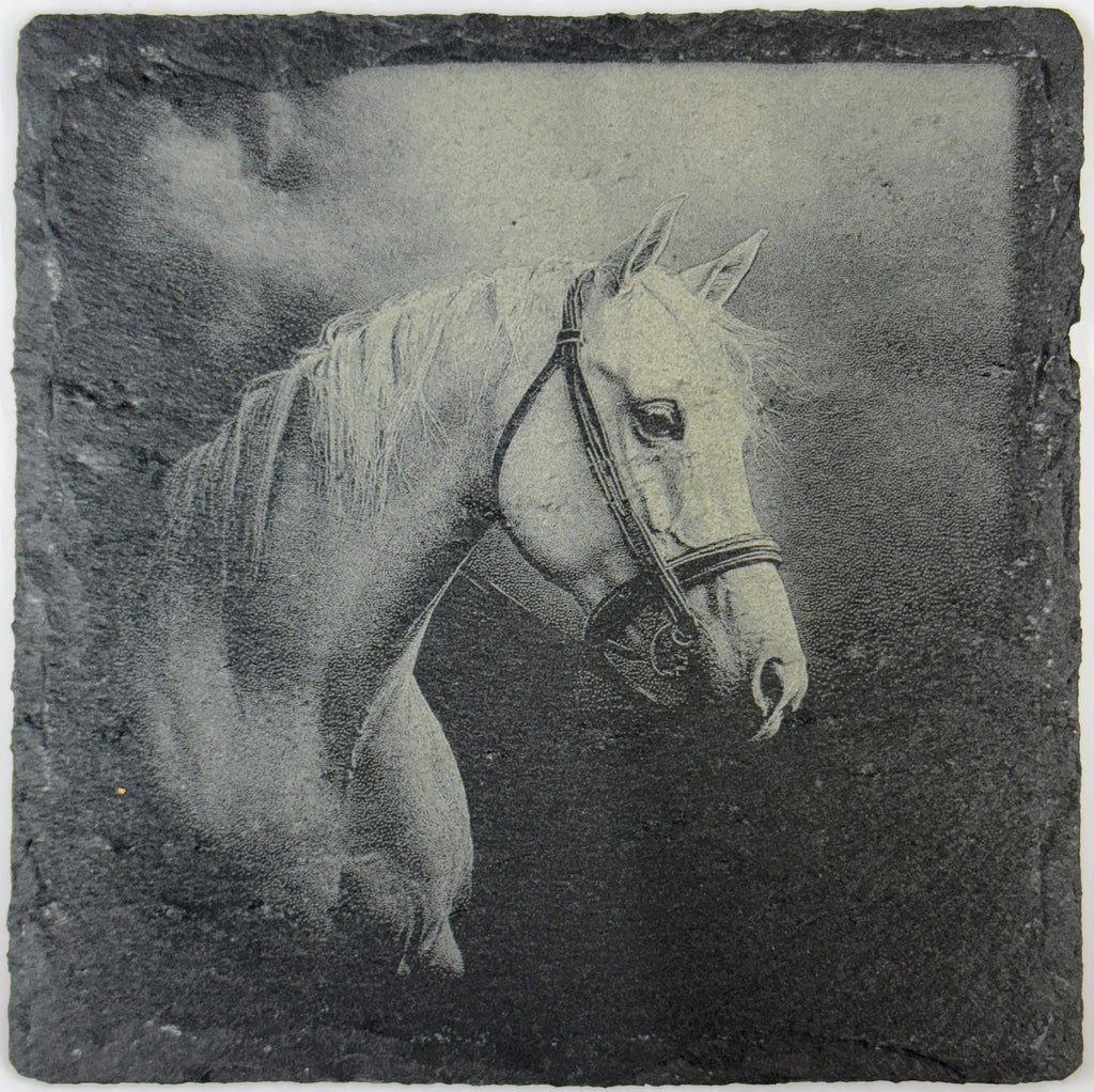 Elegant Saddled Horse – Engraved Slate Coaster