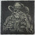 Cowboy Skull with Whiskey Glass – Western Gothic Slate Coaster