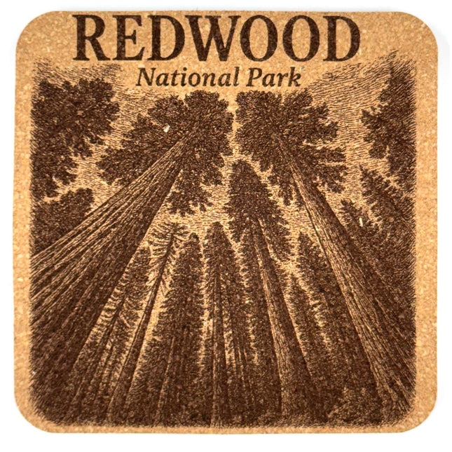 Redwood National Park Forest View Laser Engraved Cork Coasters