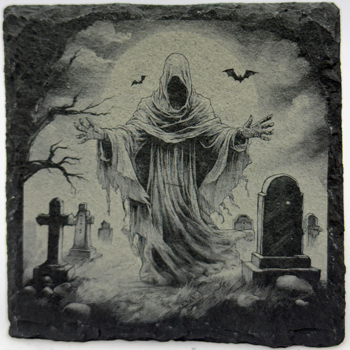 Rising Hooded Apparition – Laser Engraved Slate Coaster