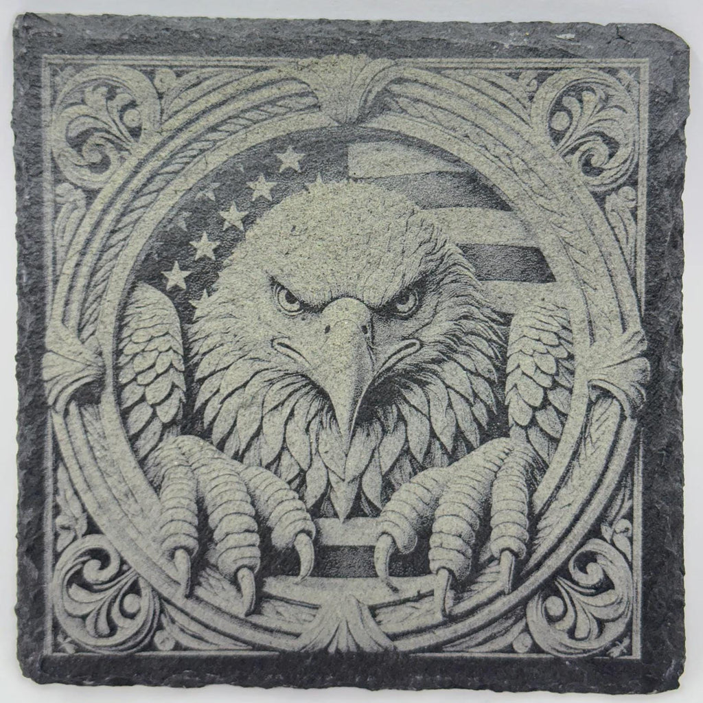 Patriotic Bald Eagle Artwork – Laser Engraved Slate Coaster
