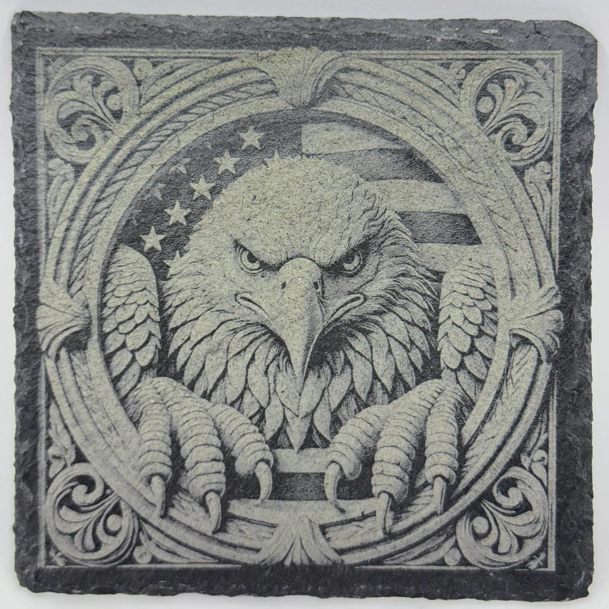 Patriotic Bald Eagle Artwork – Laser Engraved Slate Coaster