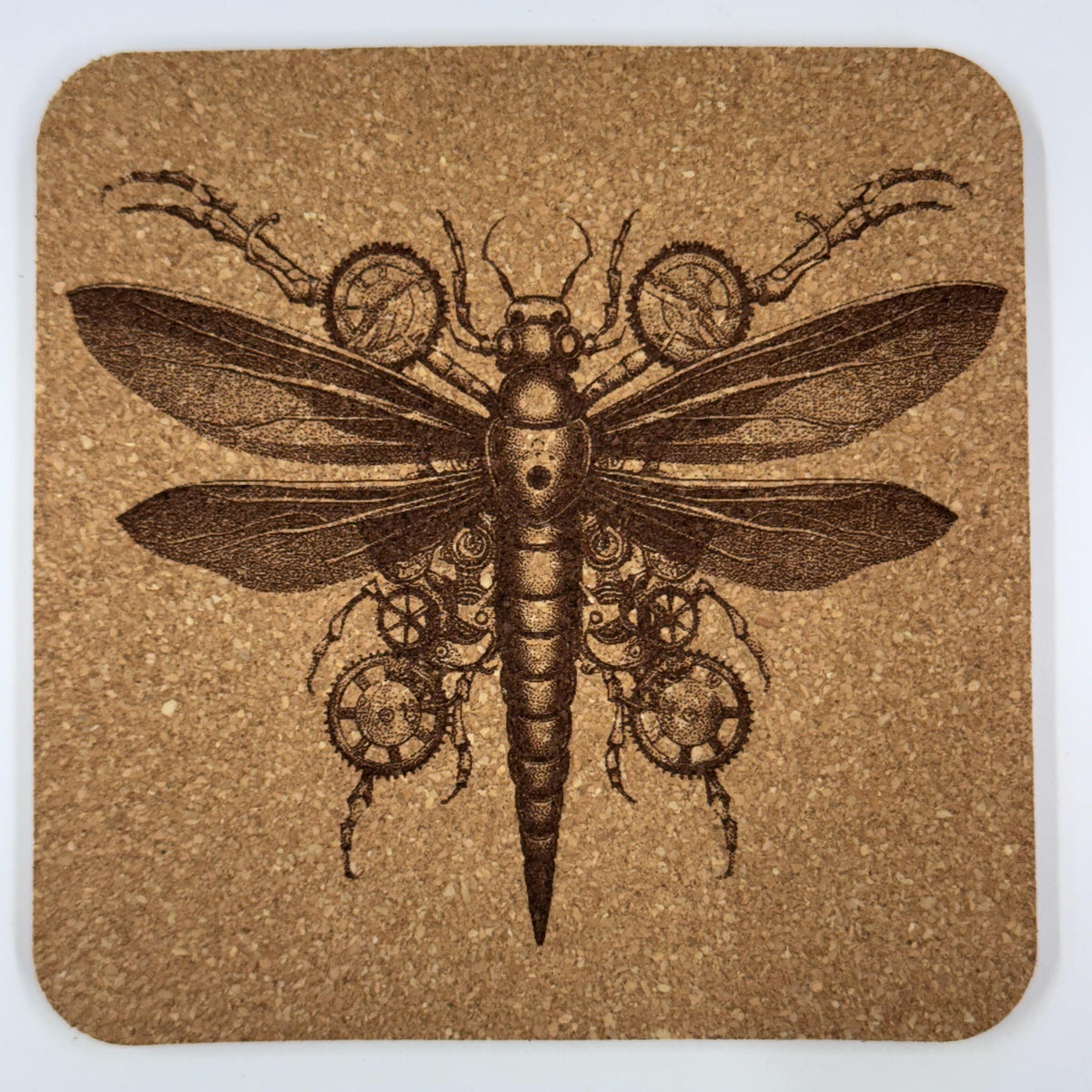Steampunk Clockwork Dragonfly – Whimsical Cork Coaster