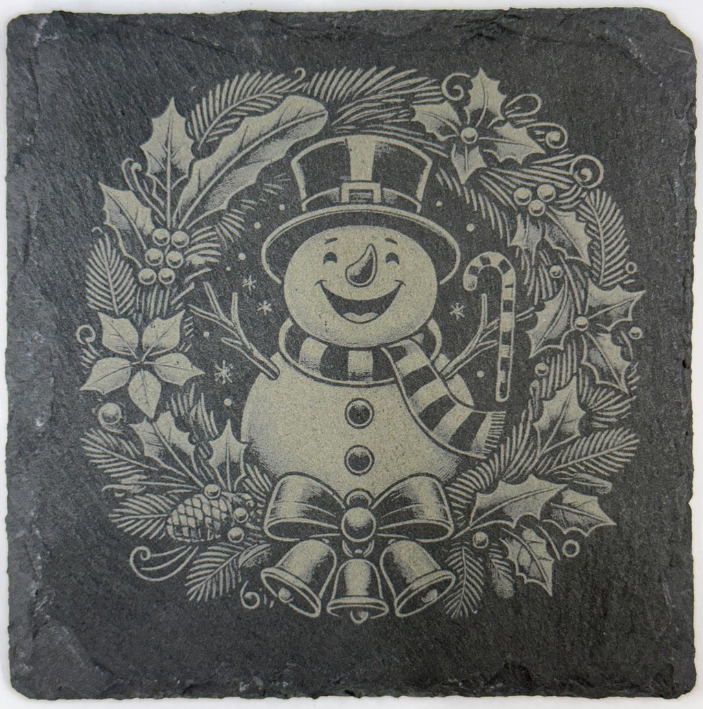 Snowman Christmas Wreath Slate Coaster – Classic Holiday Decor