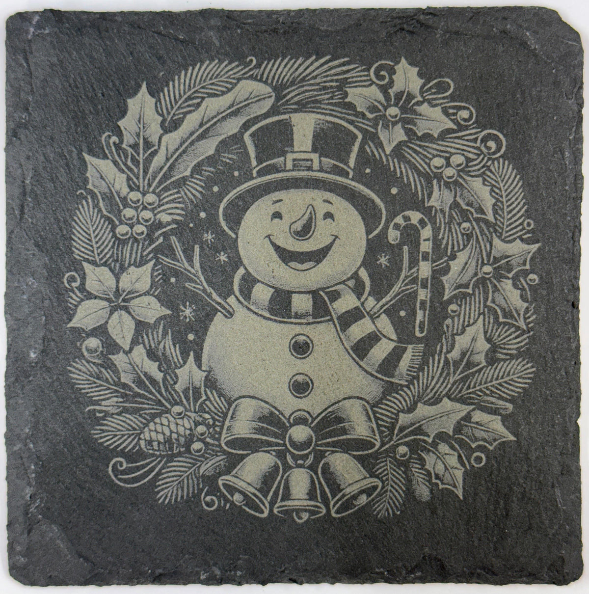 Snowman Christmas Wreath Slate Coaster – Classic Holiday Decor