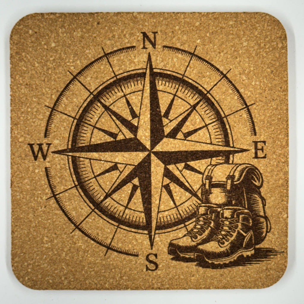 Compass Hiking Boots Cork Coaster – Outdoor Adventure Decor