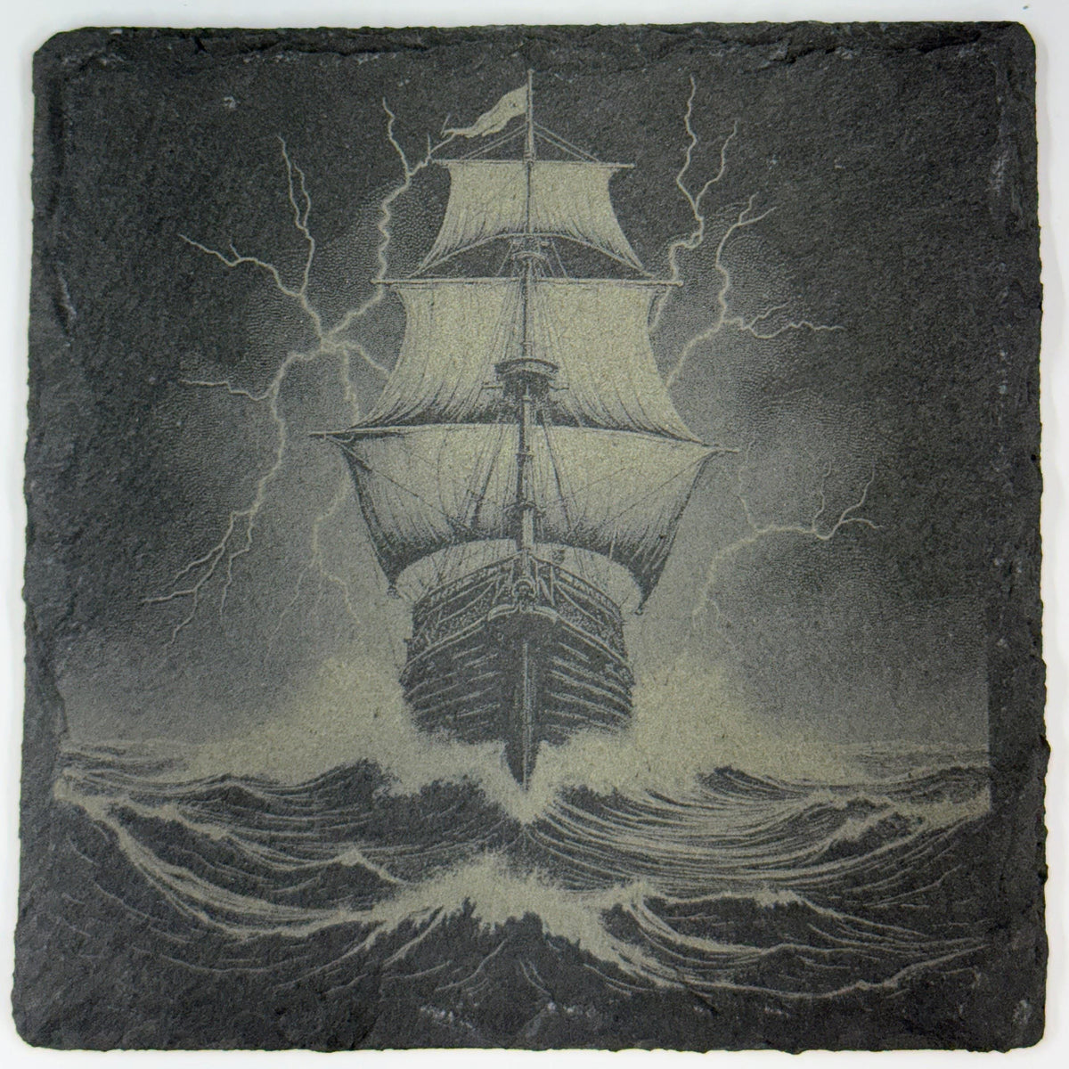 Stormy Sea Tall Ship – Laser Engraved Slate Coaster
