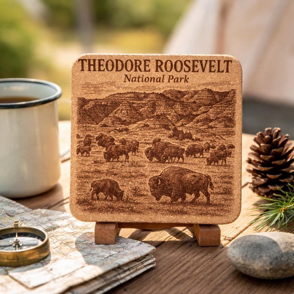 Theodore Roosevelt National Park Cork Coaster – North Dakota Badlands Scene