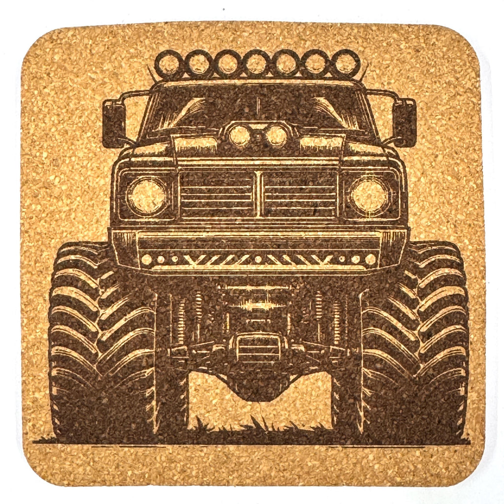 Old School Power – Classic Lifted Pickup Cork Coaster