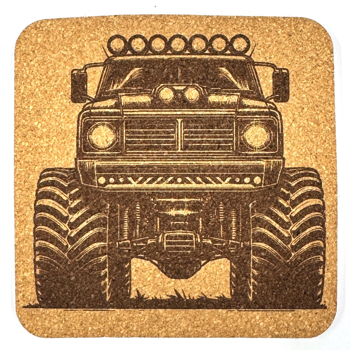 Old School Power – Classic Lifted Pickup Cork Coaster