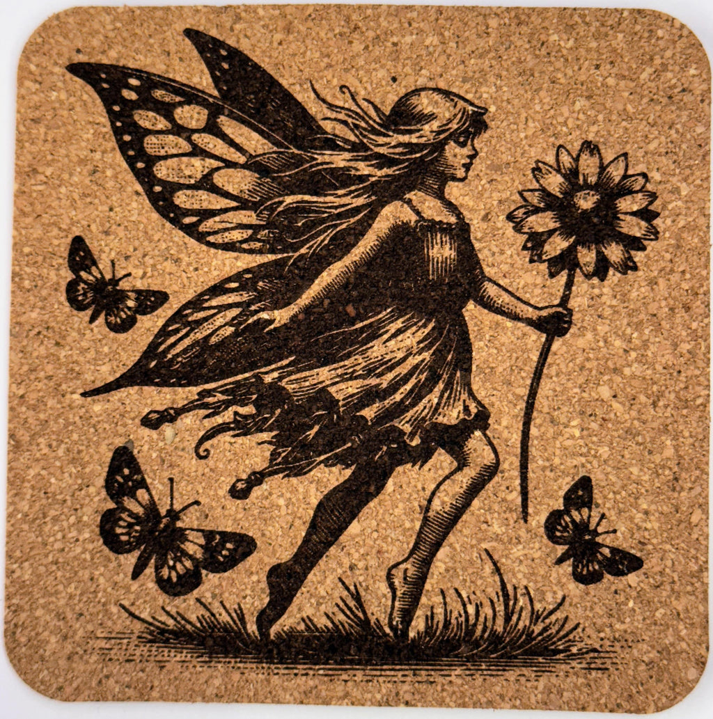 Enchanted Fairy and Butterflies – Fantasy Cork Coaster