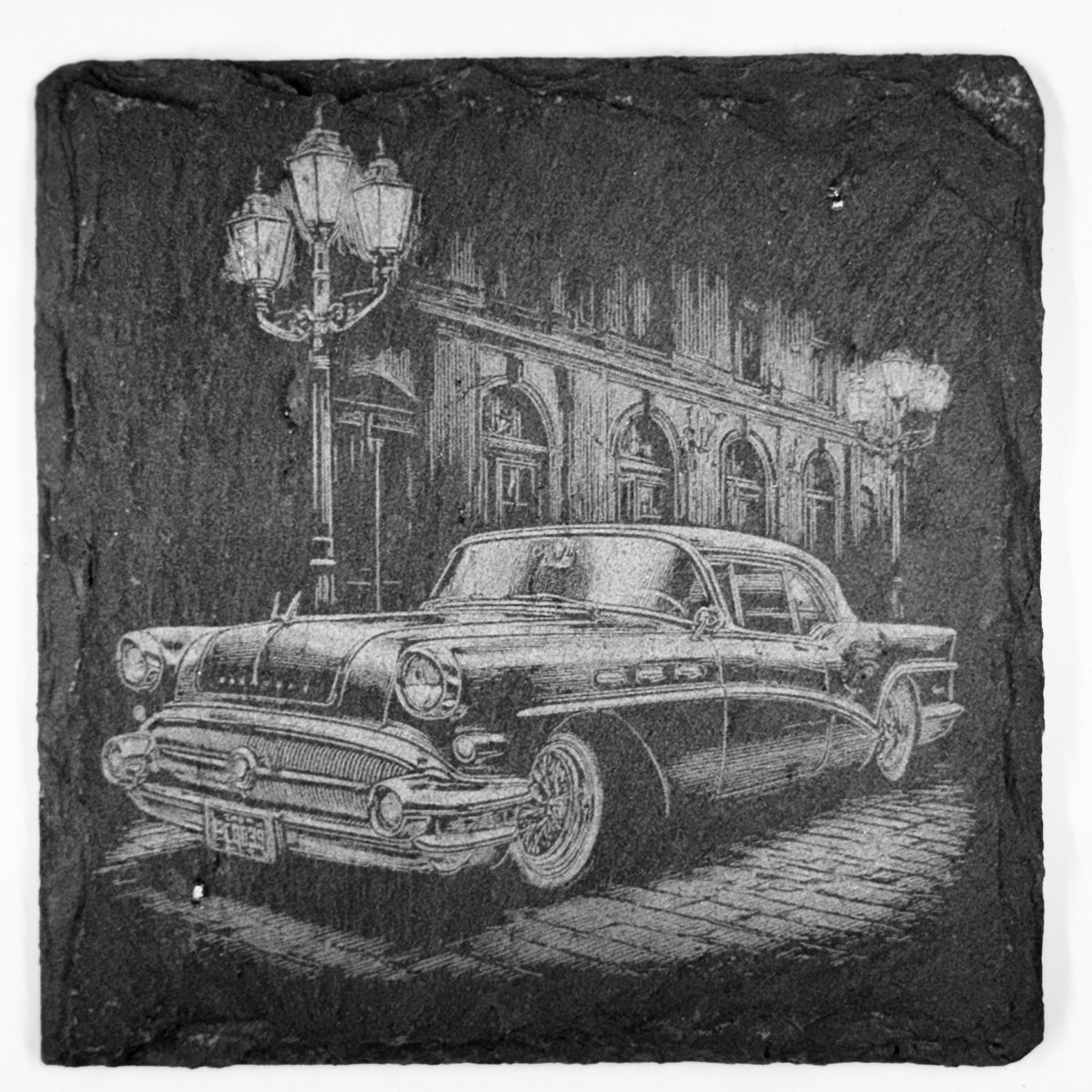 Streetlight Classic Car Night Scene Slate Coaster