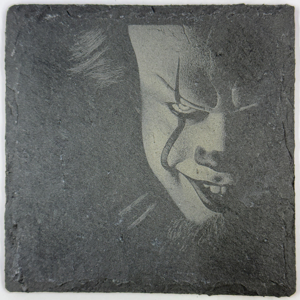 Sinister Half-Lit Clown Slate Coaster – Dark Horror Portrait