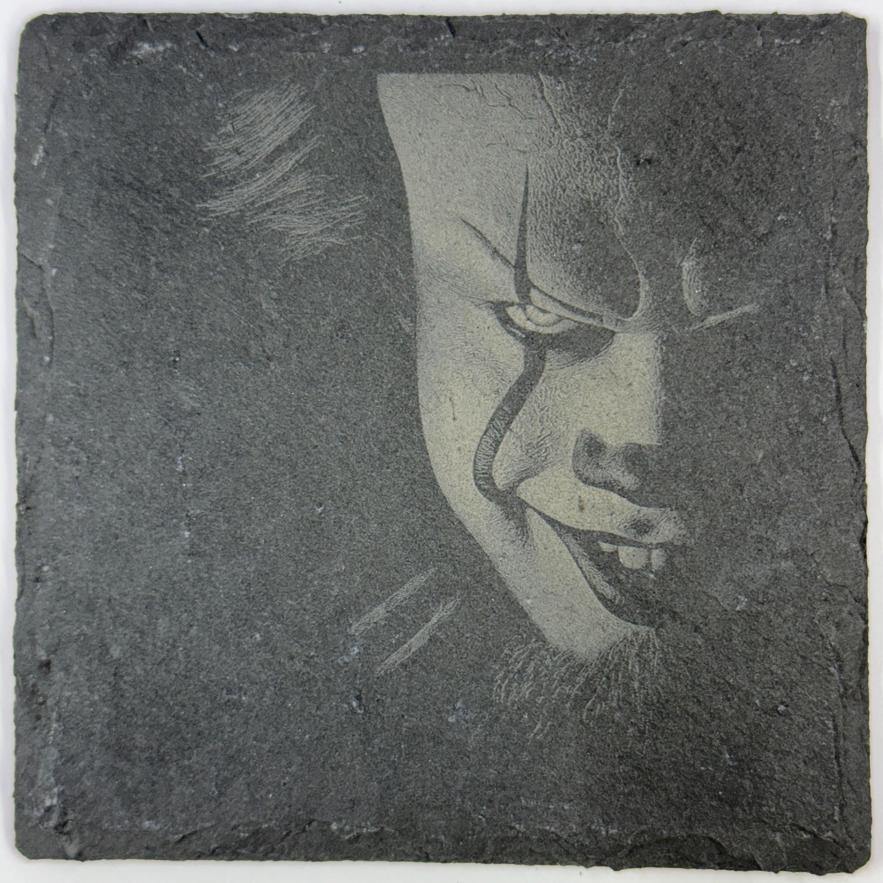 Sinister Half-Lit Clown Slate Coaster – Dark Horror Portrait