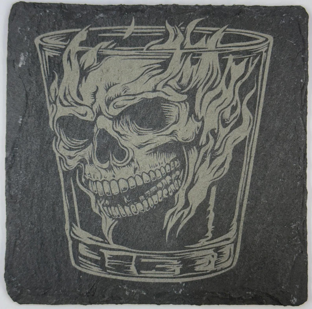Burning Skull Glass – Gothic Bar Slate Coaster