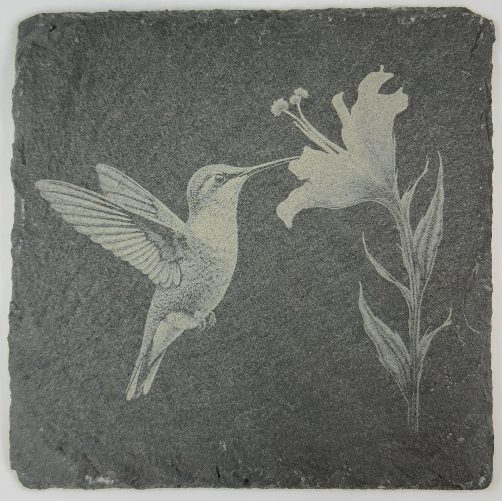 Hummingbird and Wildflower – Engraved Slate Coaster