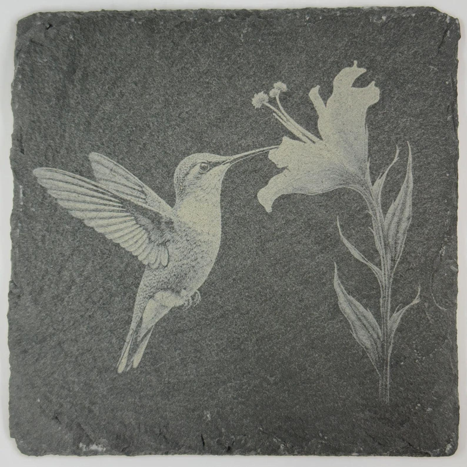 Hummingbird and Wildflower – Engraved Slate Coaster