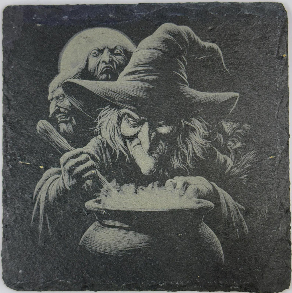 Wicked Witch Brewing a Potion – Laser Engraved Slate Coaster