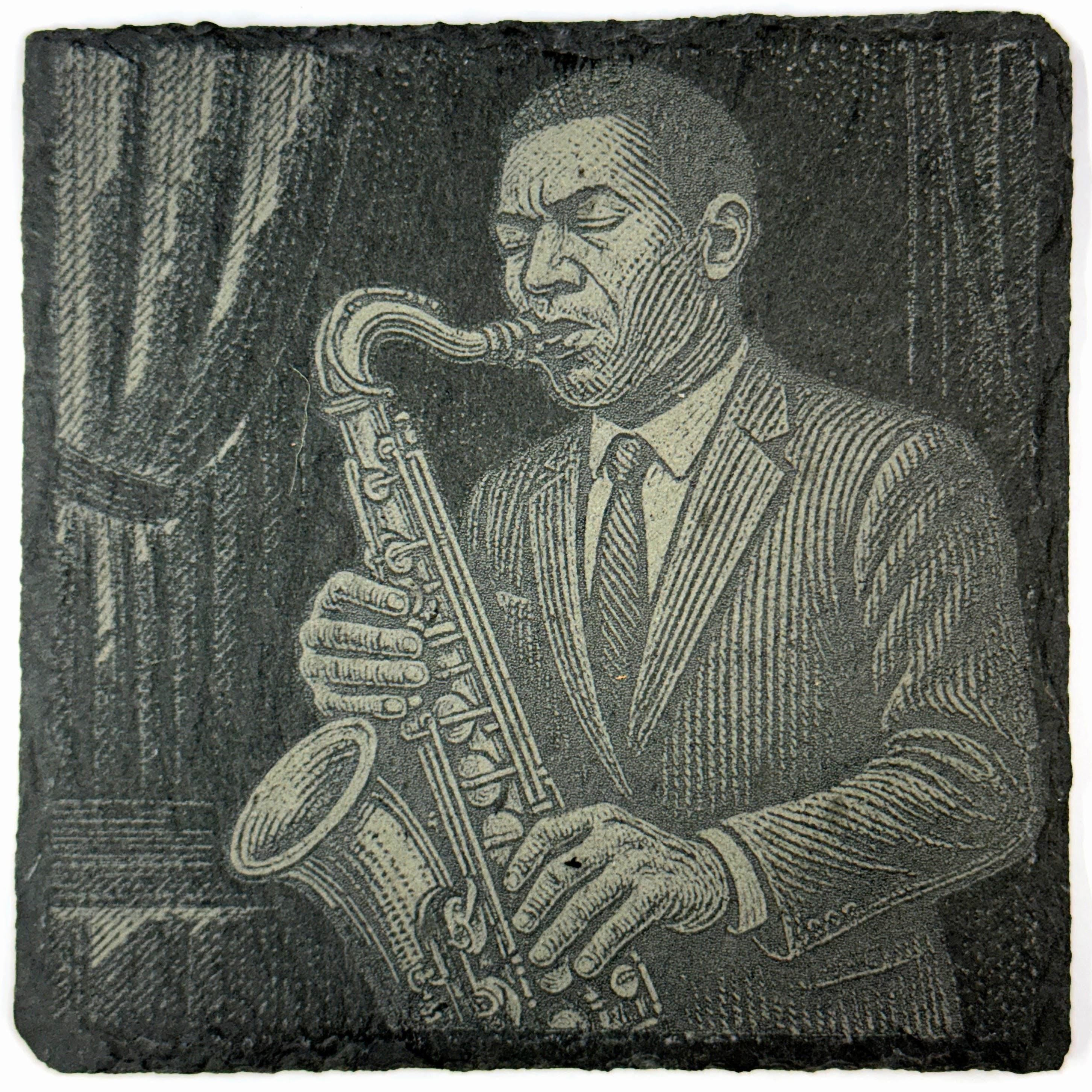 Jazz Saxophonist – Classic Blues Music Slate Coaster